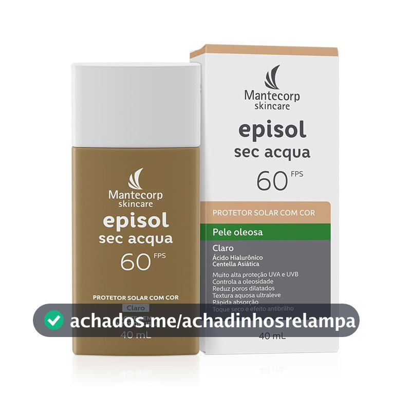 Mantecorp - Protetor Solar Episol Sec Acqua FPS 60 Claro - Base Aquosa Ultraleve com Cor - Proteção e Controle da Oleosidade - 40ml