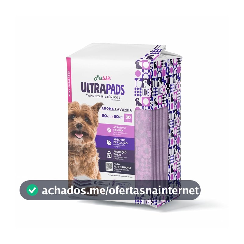Tapete Higiênico Premium para cães Petlike Ultrapads Aroma Lavanda 60cmx60cm 30 unid.