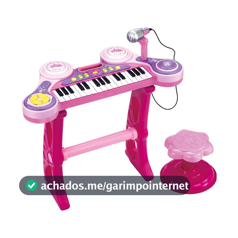 Piano Teclado Infantil Musical Pianinho Microfone Instrumento Brinquedo Criança (Rosa)