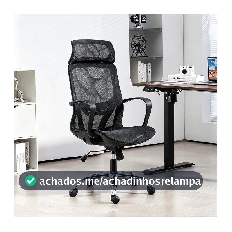 Cadeira de Escritório Ergonômica em Malha, Assento em Formato U, Altura Ajustável – Ideal para Escritório e Home Office (Preto)