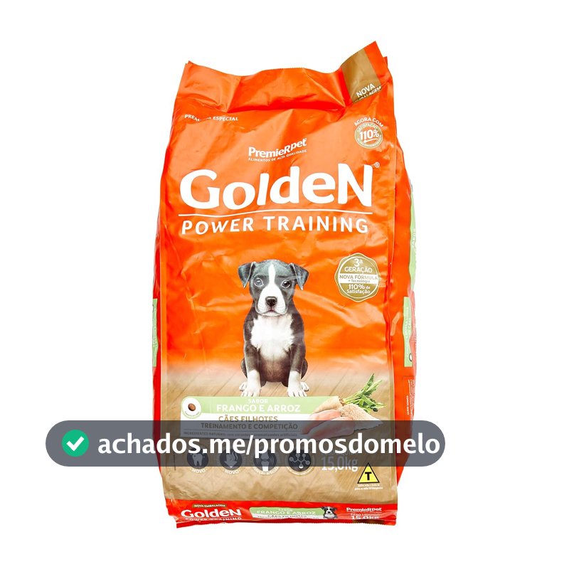 Ração Golden Power Training Filhote para Cães Sabor Frango e Arroz, 15kg Premier Pet Para Todas Grande Filhotes,