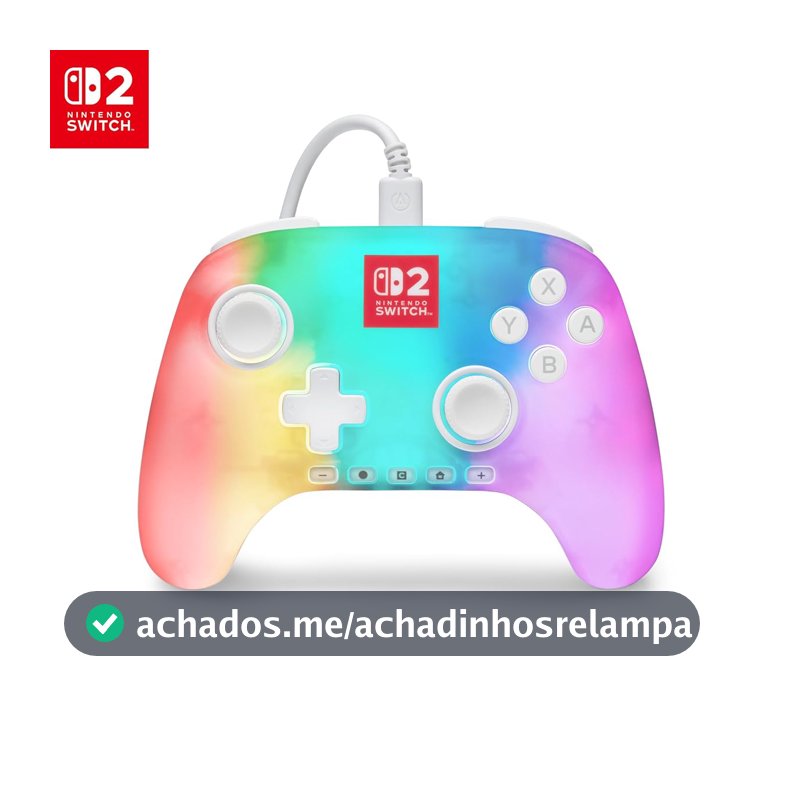 Controle com fio PowerA Advantage para Nintendo Switch 2 com Lumectra - Branco, oficialmente licenciado, iluminação RGB, efeitos Hall, botões mapeáveis, botão C, controle Pro