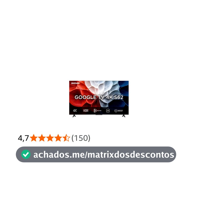 Smart TV Semp 43 Polegadas LED HVA 4K S62 WiFi Bluetooth Google TV 3 HDMI HDR10+ Dolby Audio 43S62