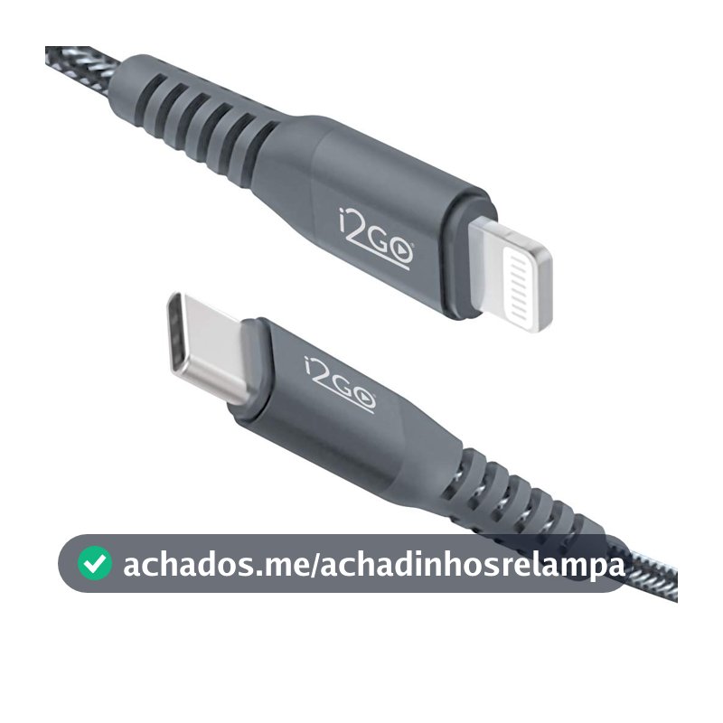 Cabo IPhone/Lightning + USB-C I2GO Certificado MFi 2m 3A Nylon Trançado Chumbo - I2GO PRO