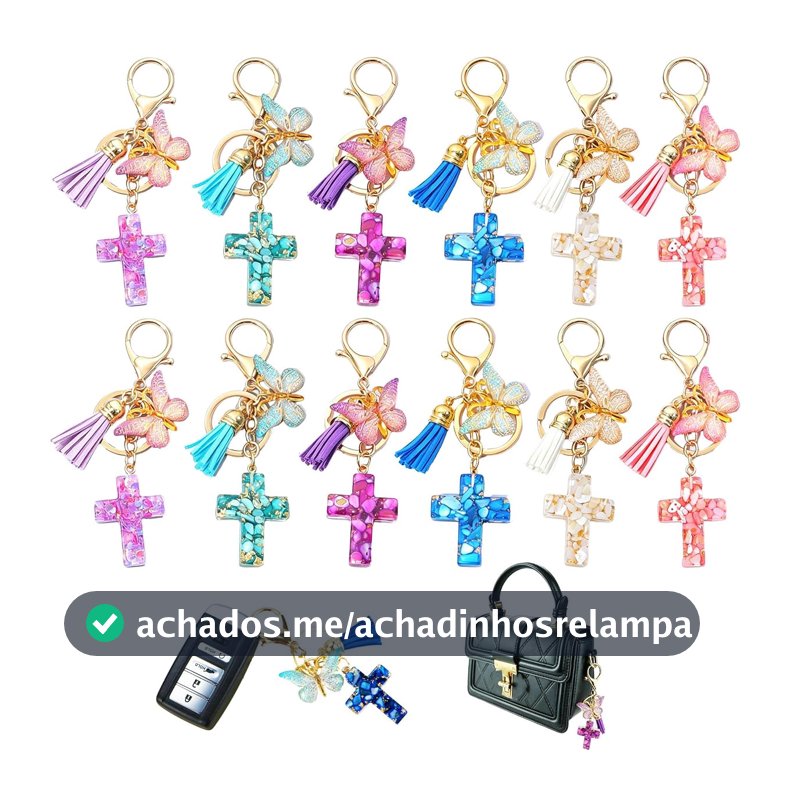 Tinsparkwin Chaveiros cruzados chaveiro cristão borlas borboleta resina Jesus chaveiro bolsa charme telefone carro acessórios chave, Rosa e branco, 12 Packs