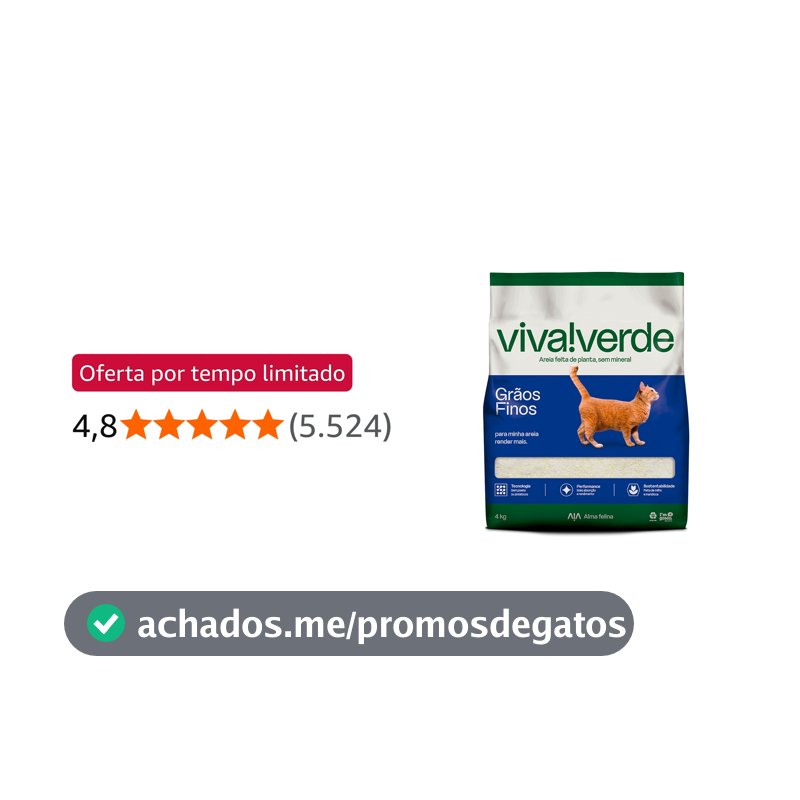 Viva Verde Areia Higiênica Biodegradável para Gatos Grãos Finos 4kg