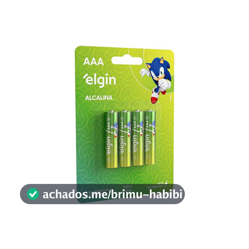 Pilha Alcalina, Elgin, Palito AAA, Blister com 4