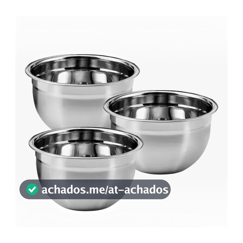 Conjunto 3 Tigelas Inox Premium 18cm 20cm 22cm – Bowls Aço Inoxidável Empilháveis Resistentes para Salada Massa Mistura Cozinha Profissional Durável