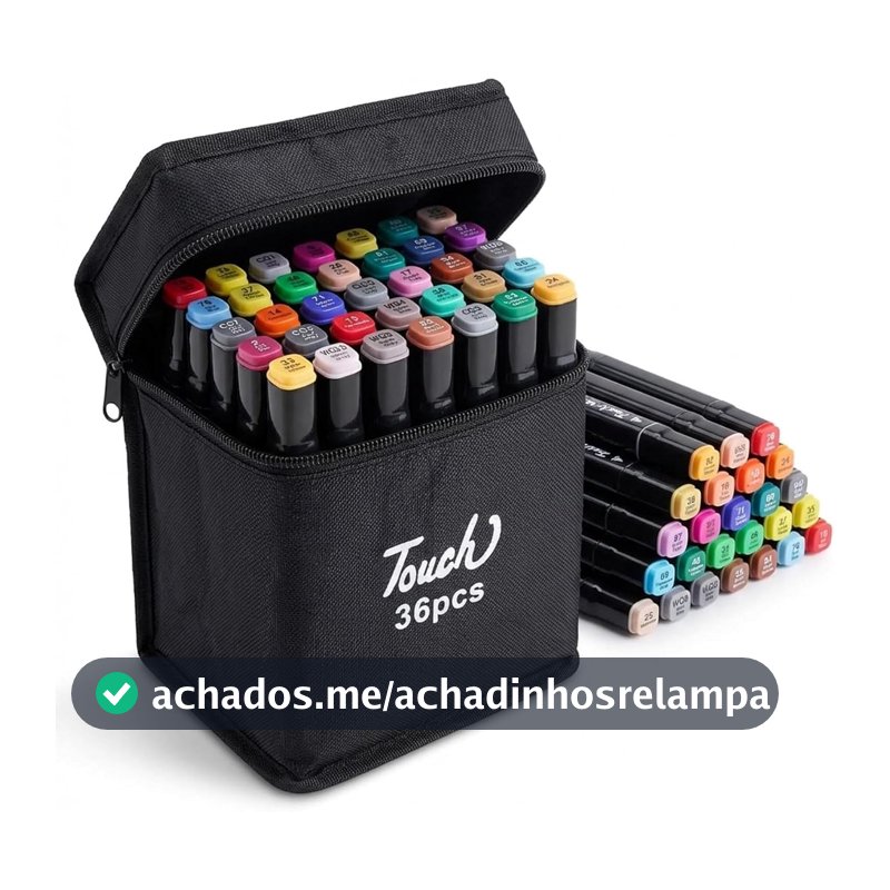 Kit de Canetas Marcador Permanente Ponta Dupla Touch Coloridas para Desenho Profissional Escolar Infantil com Estojo Organizador Base Artista Canetinhas Hidrográficas Alcool Caneta para Colorir (36)
