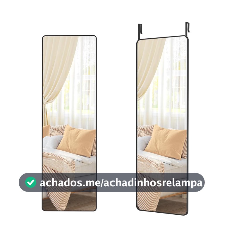 SONGMICS Espelho de Corpo Inteiro Retangular, 120 x 40 cm, Espelho de Pendurar na Porta ou Montar na Parede, Vidro Temperado, Preto Tinta BRLFM032B01