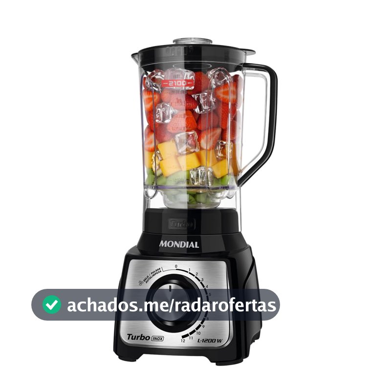 MONDIAL Liquidificador Turbo, Preto/Inox, 1200W, 110V - L-1200 BI