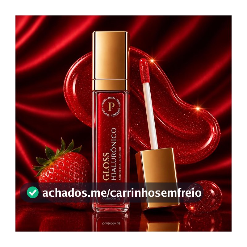 Gloss Labial Protagonisa Beauty com Ácido Hialurônico, Brilho Glow Intenso, Alta Fixação Longa Duração Hidratante Não Pegajoso (Vermelho)
