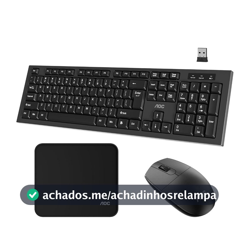 Combo de Teclado e Mouse sem Fio AOC KM210, Conexão Sem Fio 2,4 GHz