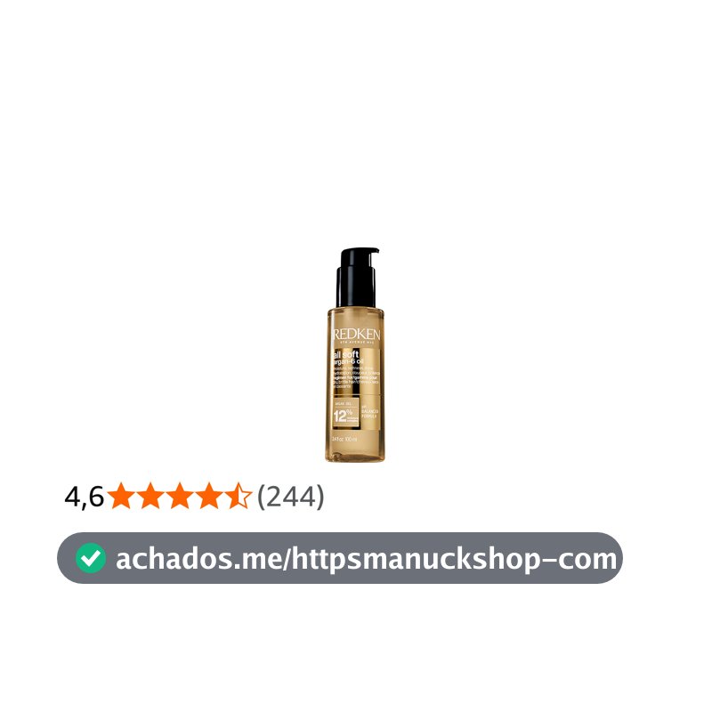 Redken All Soft, Óleo Capilar com Óleo de Argan, Tratamento de Hidratação Profunda, Brilho Intenso, Redução de Frizz e Proteção Térmica, para Cabelos Secos, 100ml