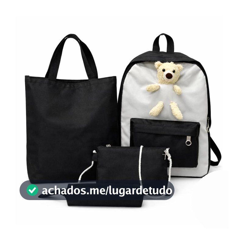 Kit Mochila Ursinho 4 Em 1 Multifuncional Maternidade Impermeavel Resistente Necessaire Estojo Bolsa De Mão Estudo Casual Rosa, Preta, Verde ou Lilás DUPIN