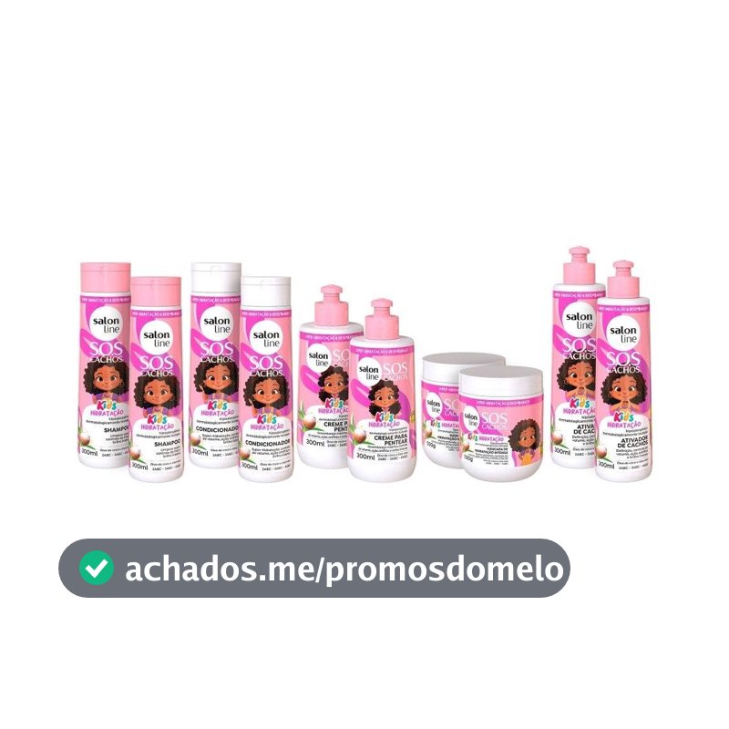 Kit SOS Kids, 2 Shampoos, 2 Condicionadores, 2 Máscaras, 2 Ativadores, 2 Cremes, Salon Line - Para Cabelos Ondulados, Cacheados e Crespos, 10 Unidades