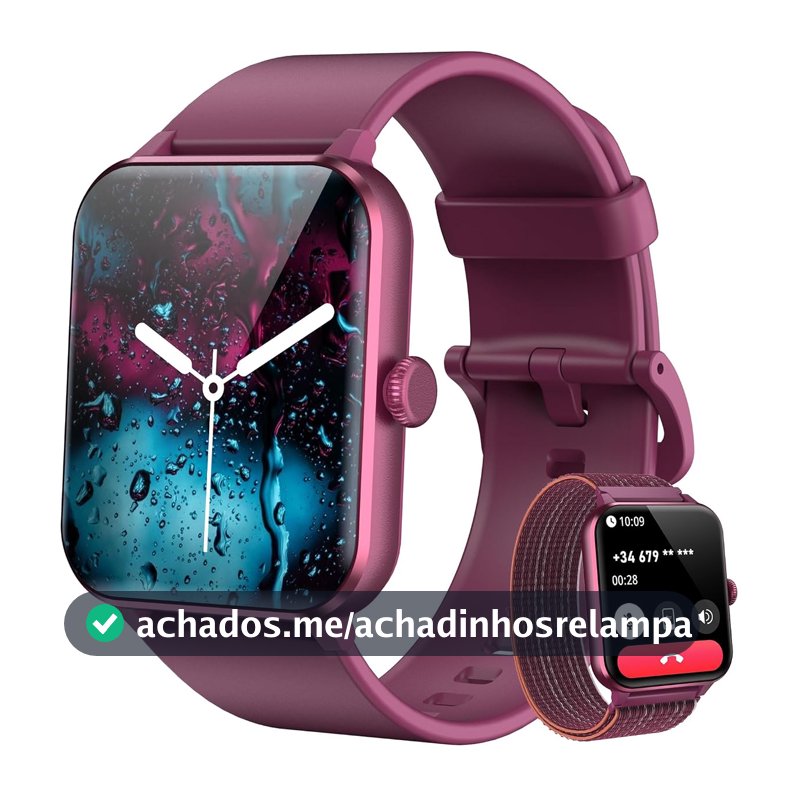 IOWODO Relógio Smartwatch 1.85" com Chamadas Bluetooth - 2 Pulseiras, 100+ Modos Esportivos, Assistente de Voz, Bateria Longa Duração - iPhone/Android(Clarete)