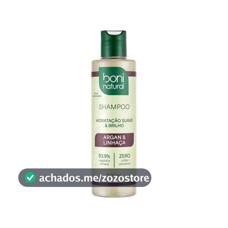 BONI NATURAL - Shampoo Vegano e Natural de Argan e Linhaça para Todos os Tipos de Cabelo, Hidratação e Brilho, 300 ml