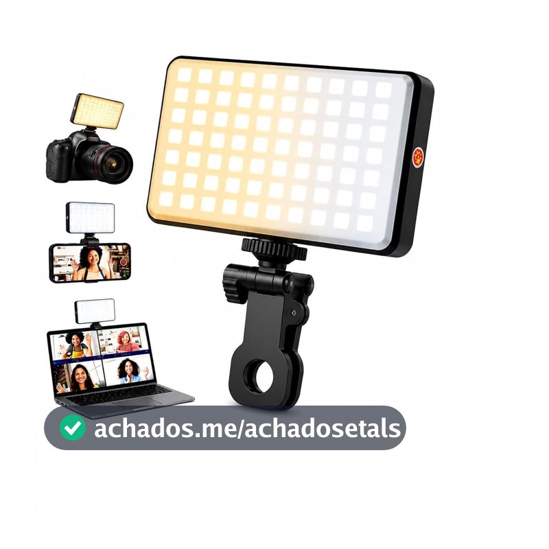 Luz para Gravar Vídeo LED RGB 12x7cm 4,7" com Clipe Ajustável para Celular, Notebook e Câmera, Ring Light Profissional, Iluminação Ideal para Selfie, Fotografia, Foto,Live e Maquiagem - Premium