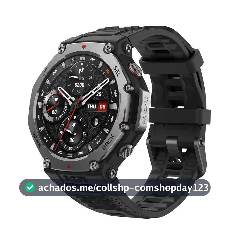 Amazfit T-Rex 3 Relógio Inteligente Robusto/Militar 48mm, GPS, Mapas Offline, Longa Vida da Bateria,328 Pés Resistente à Água, 170 Modos de Fitness/Desporto (preto)
