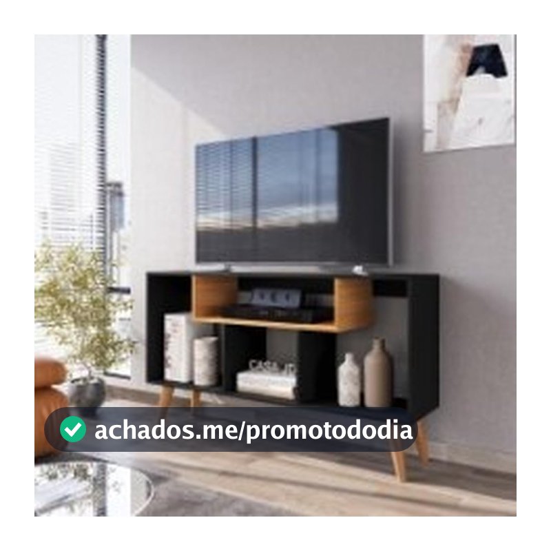 Rack Bancada Para Tv De Até 43 Polegadas Com Prateleira E Nichos Para Sala De Estar Casa Jd (Preto/Nature)