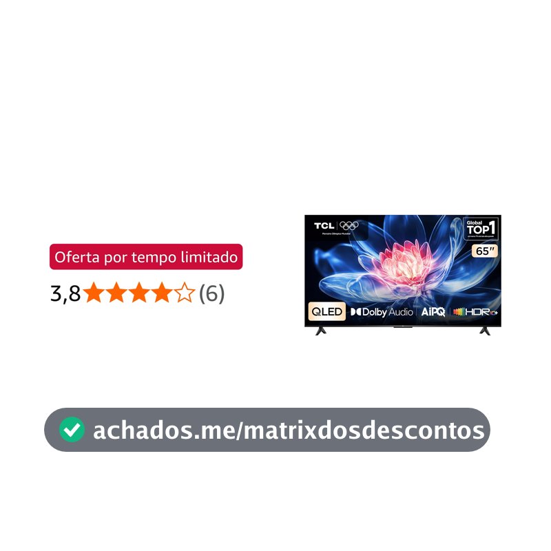 Smart TV TCL 65 Polegadas QLED 4K T6C WiFi Bluetooth Google TV Tela HVA e HDR10+ 65T6C
