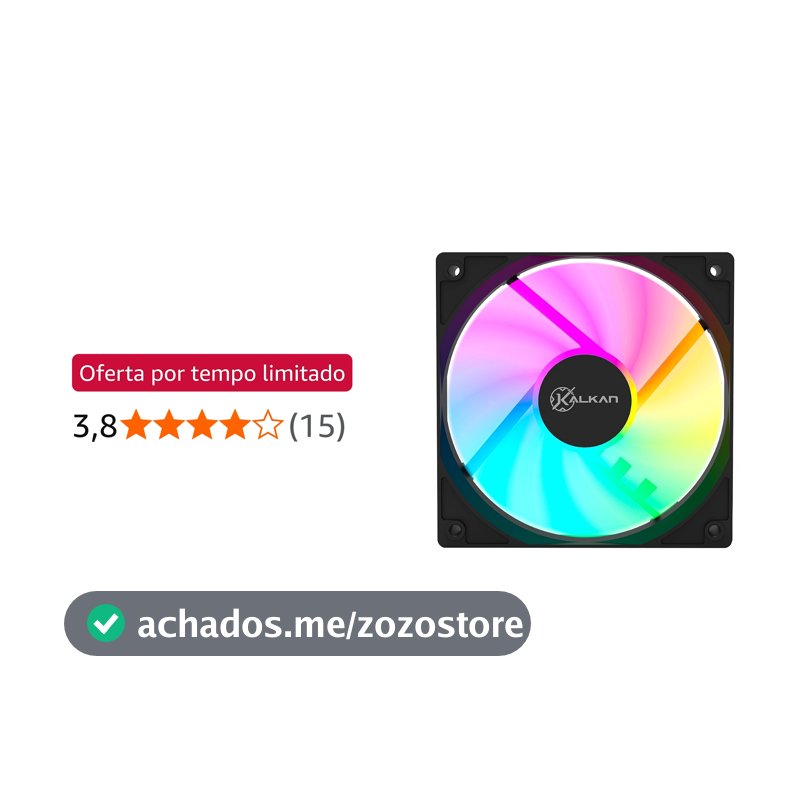 Fan Kalkan Lumen RGB Preto 120 mm 1500 RPM 1.19 mmH2O 51.1 CFM KLK00018