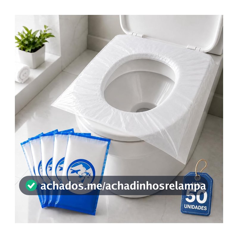 Protetor de Assento Sanitário Descartável Kit com 50 Unidades Premim – Capa Higiênica para Vaso Sanitário – Ideal para Viagens, Trabalho e Banheiros Públicos