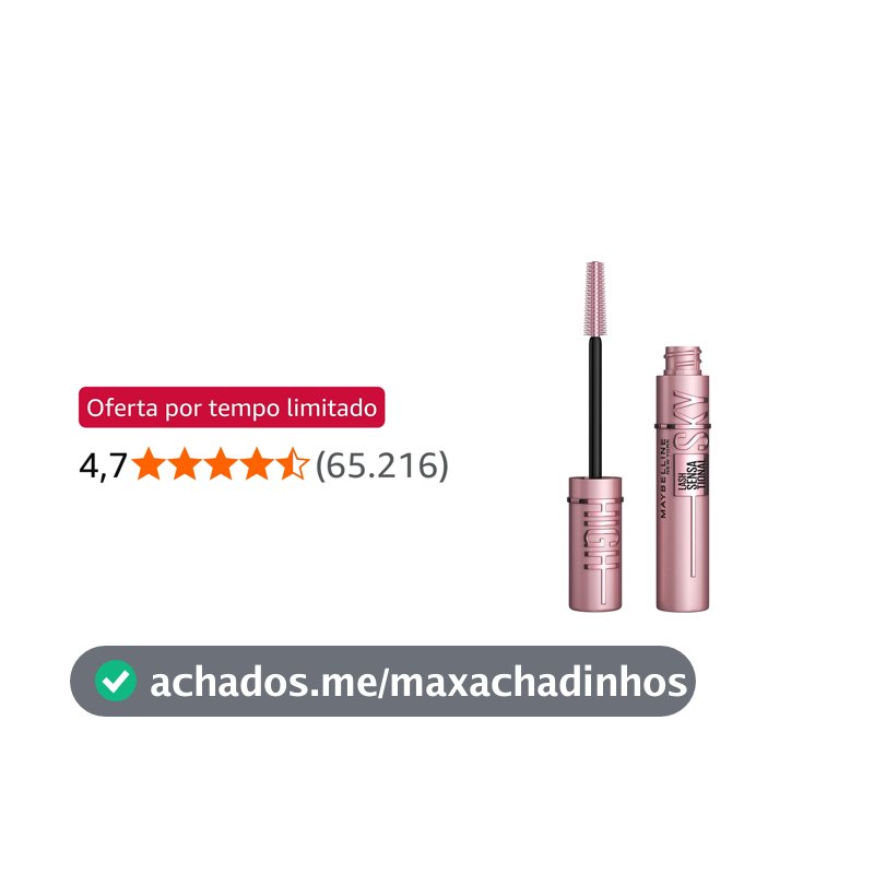 Maybelline NY Lash Sensational Sky High Máscara de Cílios Lavável, Escova Flexível, Alongamento Sem Limites com Extrato de Bambu e Fibras, Impacto de Todos os Ângulos, Preto 7,2ml