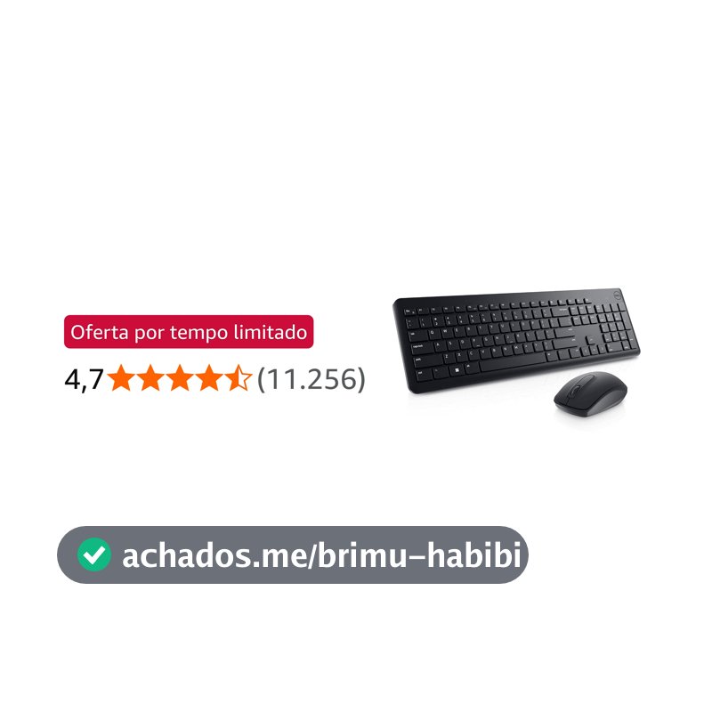 Combo Teclado e Mouse Sem Fio Dell KM3322W 1858, Receptor USB 2,4 GHz
