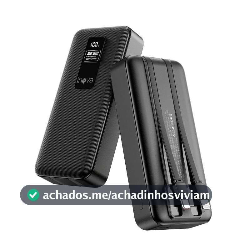 INAVA Power Bank, Carregador Portátil Universal 20000mAh, Carregamento Rápido 22.5W PD, Design Ergonômico, Compatível com iPhone 17/16/15/14/13/12 e Android, Ideal para Viagens (Preto)