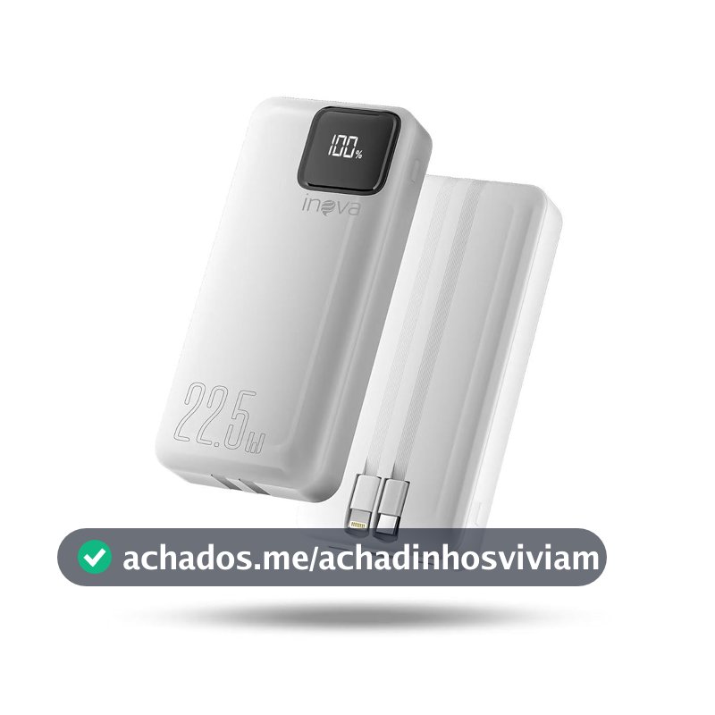 Power Bank com cabo integrado, Carregador Portátil de 20000mAh com Carga Rápida, Múltiplas Portas, Design Leve e Proteção Inteligente para Dispositivos iOS e Android/USB/Type-C/Branco(MD-12412)