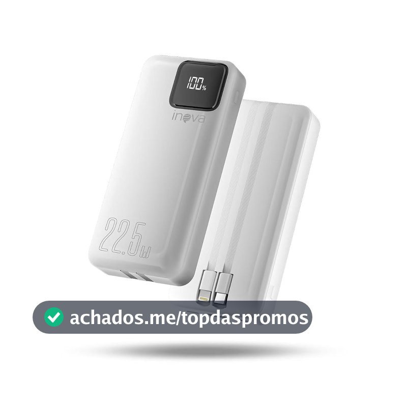 Power Bank com cabo integrado, Carregador Portátil de 20000mAh com Carga Rápida, Múltiplas Portas, Design Leve e Proteção Inteligente para Dispositivos iOS e Android/USB/Type-C/Branco(MD-12412)