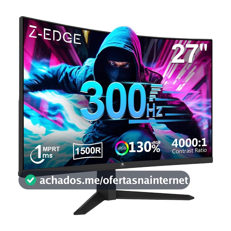 Monitor Gamer Curvo 27 polegadas Z-Edge, FHD 1080P, 300 Hz, 280 Hz e 240 Hz, monitor pc 1500R, MPRT de 1 ms, 2 portas DP 1.4 e 2 portas HDMI 2.0, Ajuste de Inclinação, Suporte VESA, Sem Bordas