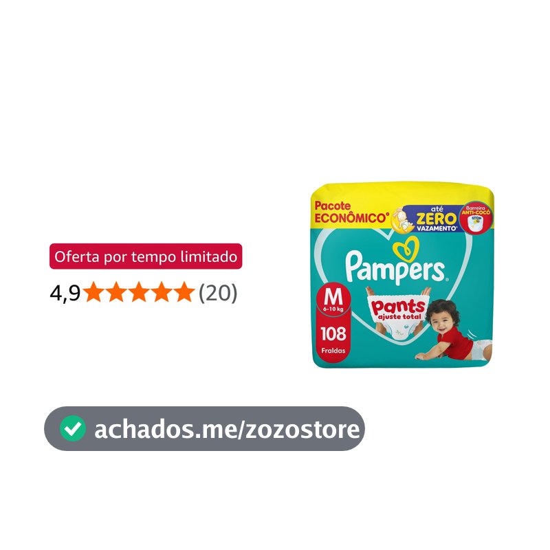 Fralda Pampers Pants Ajuste Total Tamanho M, 108 Unidades
