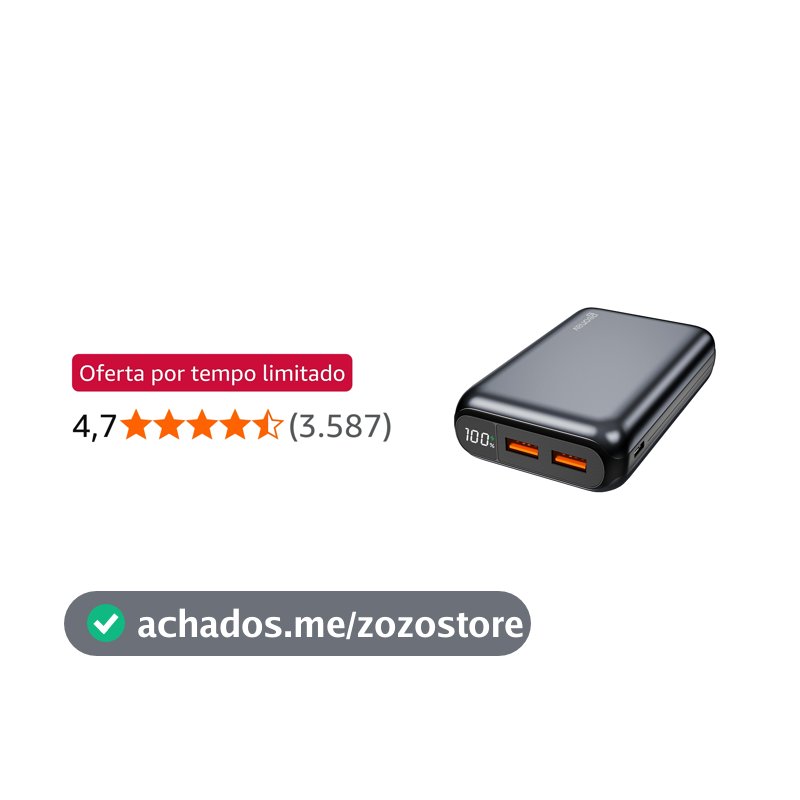 Geonav Power Bank, Carregador Portátil Universal 20.000mAh, USB-A (até 18W) + USB-C (até 20W), Compacto, Carregamento Rápido, Pass Through, Led Indicador de Bateria, PB20K20WSG, Cinza espacial