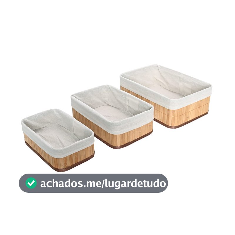 Mimo Style Jogo de 03 Cestos Organizadores Feito de Bambu Cor Claro. Perfeito para Banheiros, Armários, Lavanderias, Entre Outros. Bonito e Elegante, Combina Com Todas as Decorações, BM19231 JG