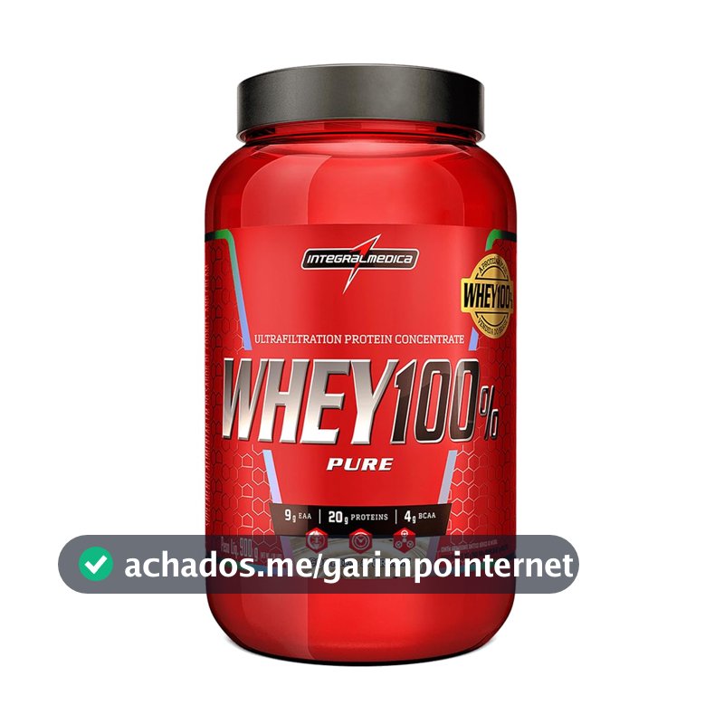 Integralmédica - Whey Protein Concentrado Cookies and Cream 100% Pure - 20g de Proteína por Scoop, Suplementação Alimentar Pós-Treino, Fórmula Enriquecida com BCAAs - Pote 900g