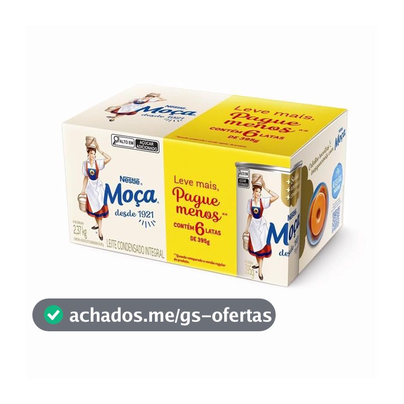 Leite Condensado Integral Moça, Lata, 395g, Pack com 6 Unidades