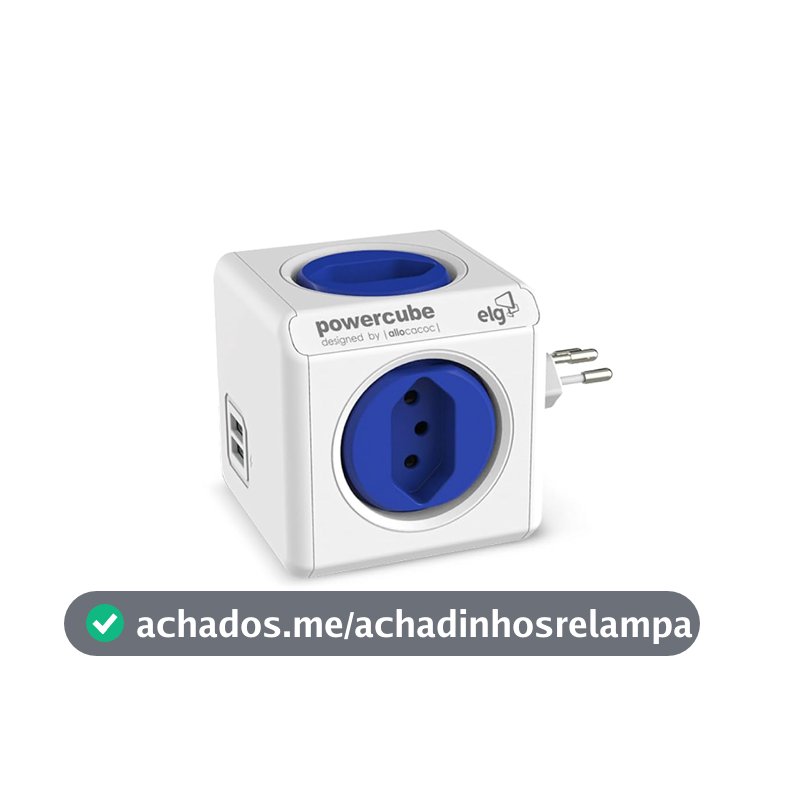 ELG, PWC-R4U, PowerCube USB, Filtro de Linha, Multiplicador 4 Tomadas Bivolt com 2 Portas USB 2.4A, Disjuntor Integrado de 10A, Branco e Azul