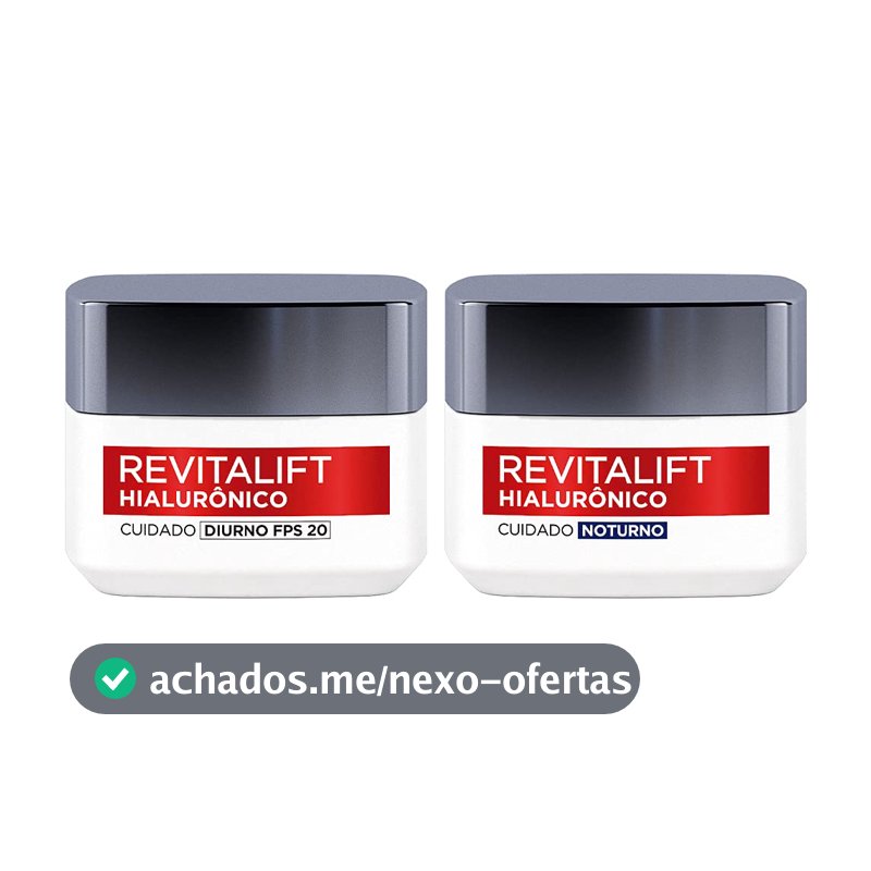Kit Hidratante Facial L'Oréal Paris Revitalift Hialurônico Diurno FPS 20 + Noturno, Tratamento Antirrugas e Preenchedor com Ácido Hialurônico Puro, 49g
