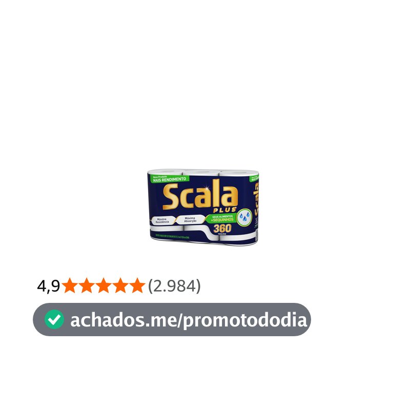 Scala Plus Papel Toalha Mega, 360 Toalhas (3 Rolos de 120 Toalhas Cada)