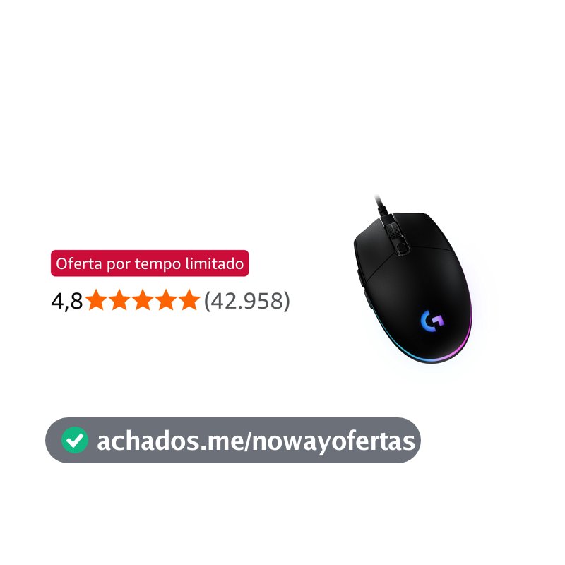 Mouse Gamer Logitech G203 LIGHTSYNC RGB, Efeito de Ondas de Cores, 6 Botões Programáveis e Até 8.000 DPI - Preto