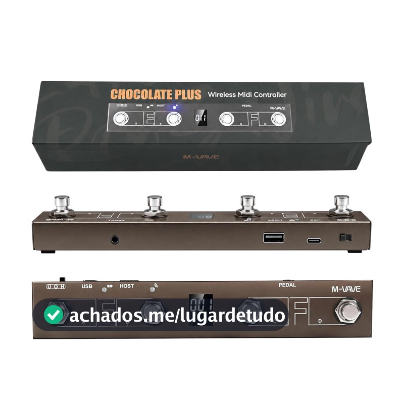 M-VAVE Chocolate-Plus Pedal MIDI Sem Fio, 4 Botões Foot Switch, Controle por APP, Pedaleira Portátil para Guitarra, Violão, Teclado, Compatível Windows, Mac, iOS, Android, Looper, Efeitos Bateria
