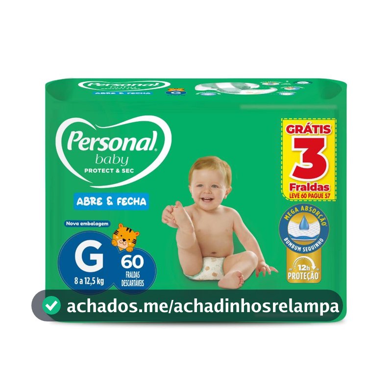 Personal Fralda Baby Protect&Sec G, Leve 60 Pague 57 Unidades