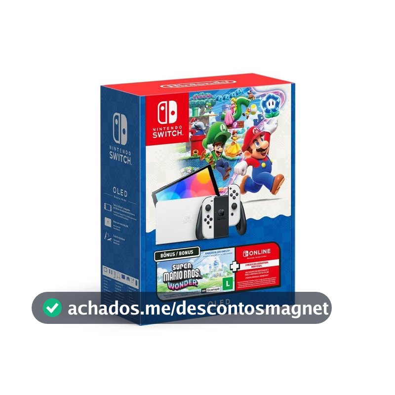 Bundle Nintendo Switch OLED + Super Mario Bros Wonder + 3 Meses de Assinatura Nintendo Switch Online