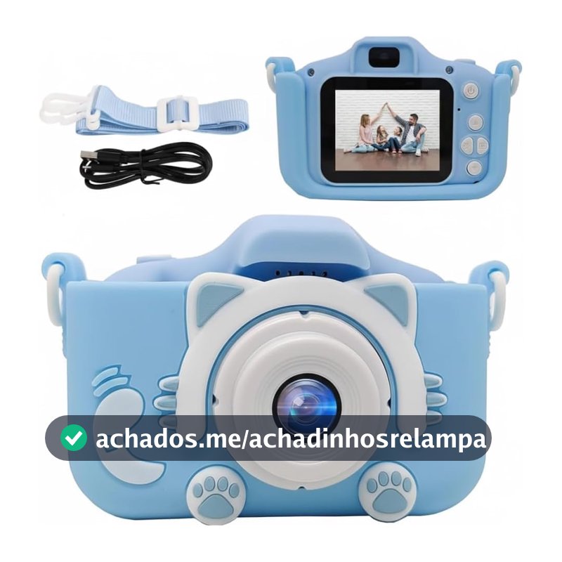 Câmera Fotográfica Digital Infantil Portátil Recarregável Com Tela LCD Jogos e Vídeo HD Presente Criativo para Crianças Antichoque Fácil de Usar (Azul)