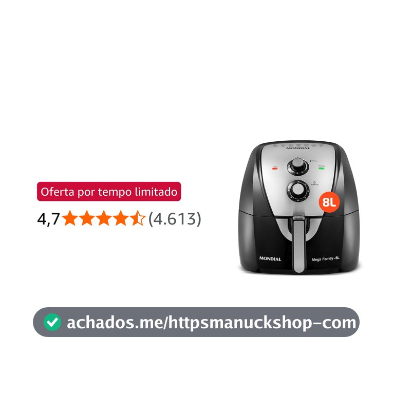 MONDIAL Fritadeira Sem Óleo Air Fryer 8L, Preto/Inox, 1900W, 110V - AFN-80-BI