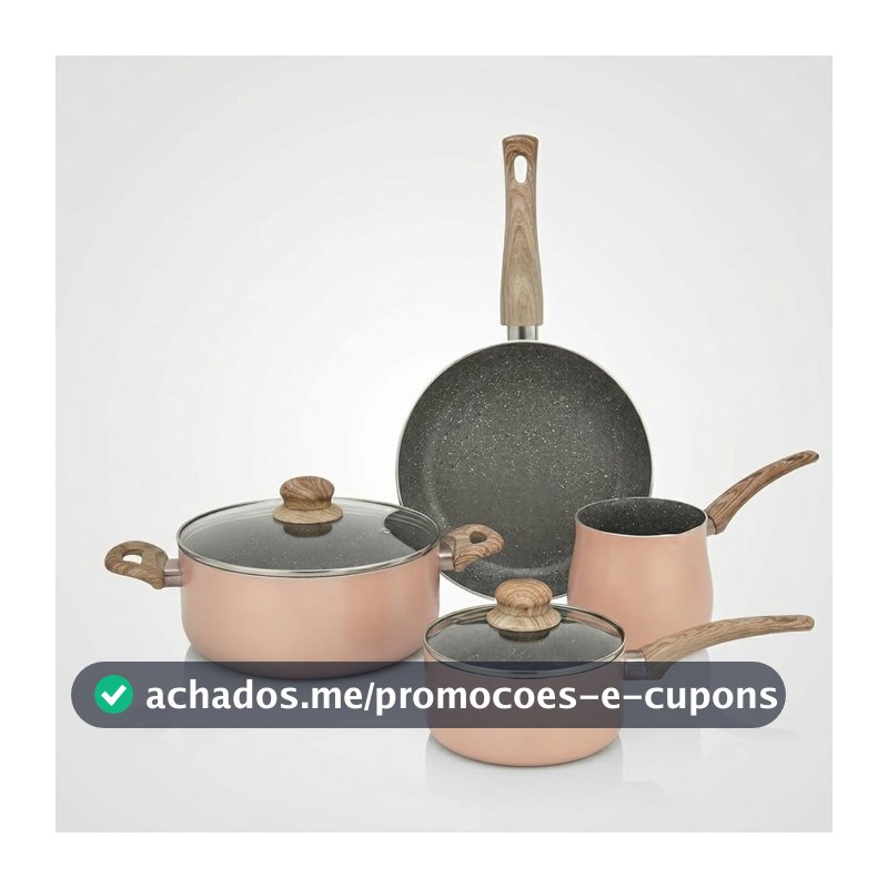 Jogo de Panelas Antiaderente Cerâmica 4 Peças Alumínio Indução Gás (Rosa)