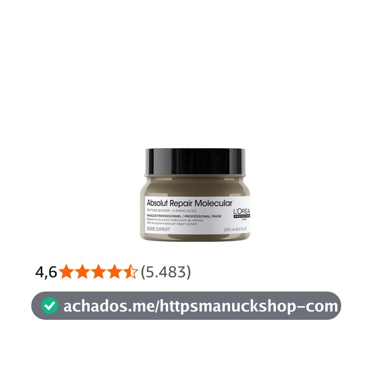 L'Oréal Professionnel Máscara Absolut Repair Molecular, Repara os Danos & Recupera a Força, Maciez & Desembaraço, Para cabelos danificados e muito danificados